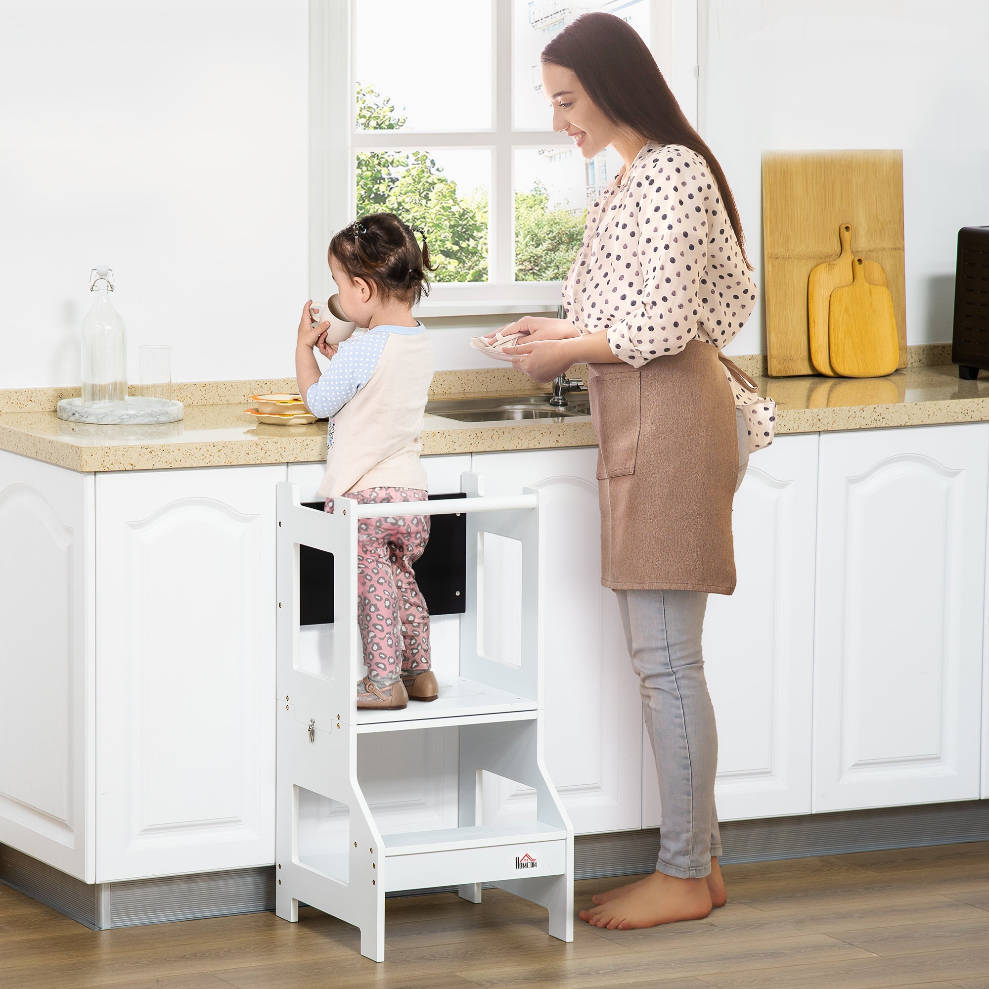 EasyComfort Scala Montessori 2-in-1 kindertrap met krijtbord, MDF, wit