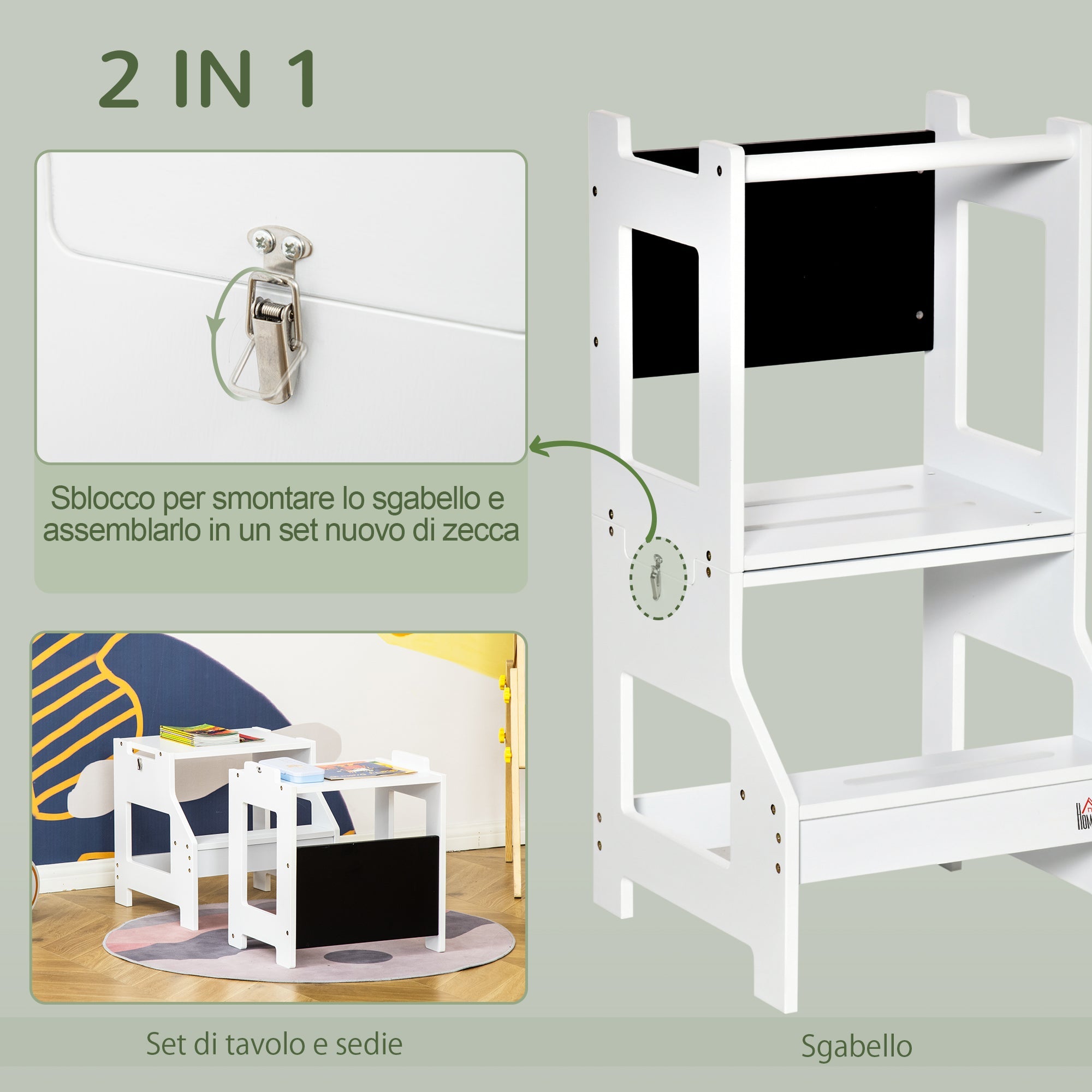 EasyComfort Scala Montessori 2-in-1 kindertrap met krijtbord, MDF, wit