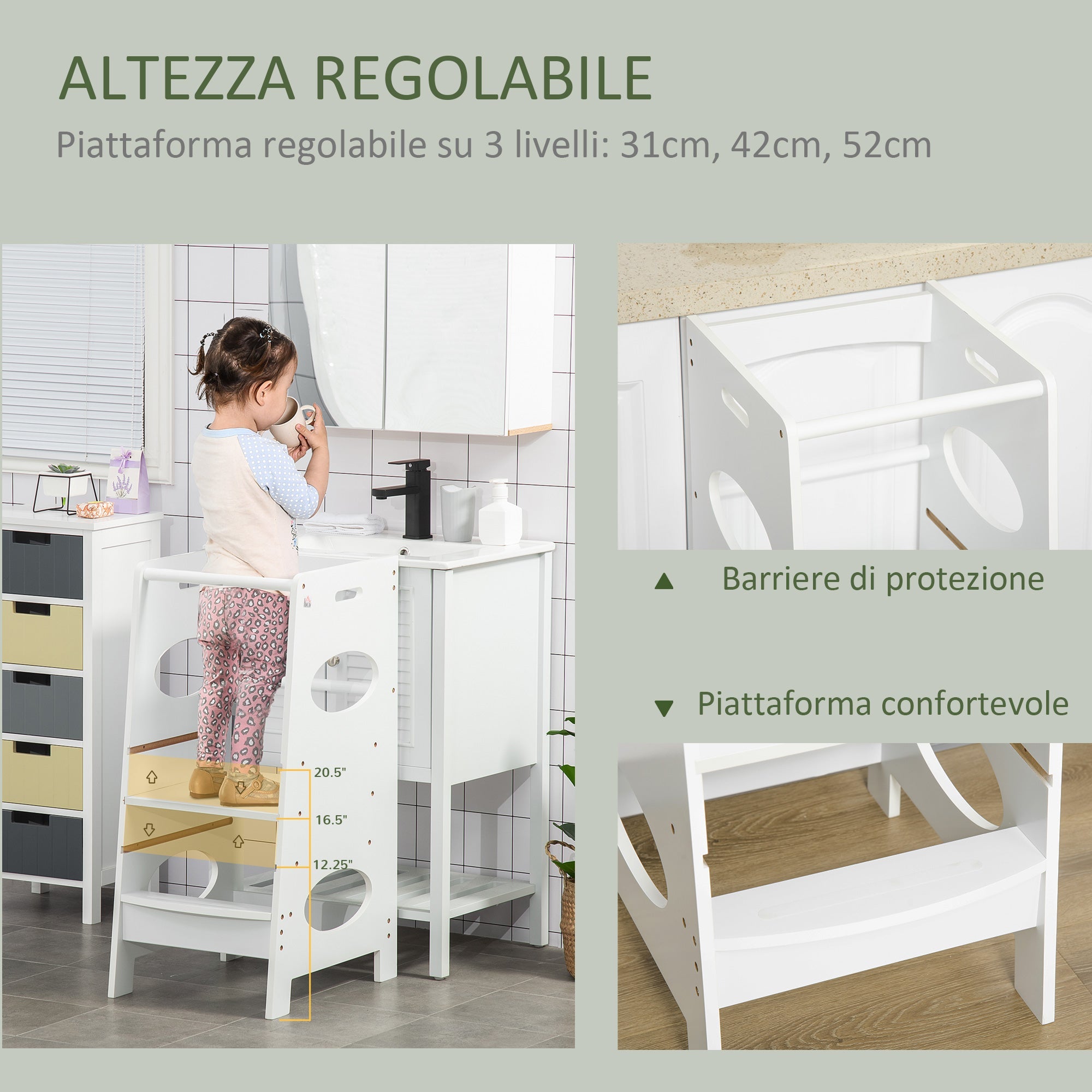 EasyComfort Montessori leertoren verstelbaar 40x50x90 cm wit