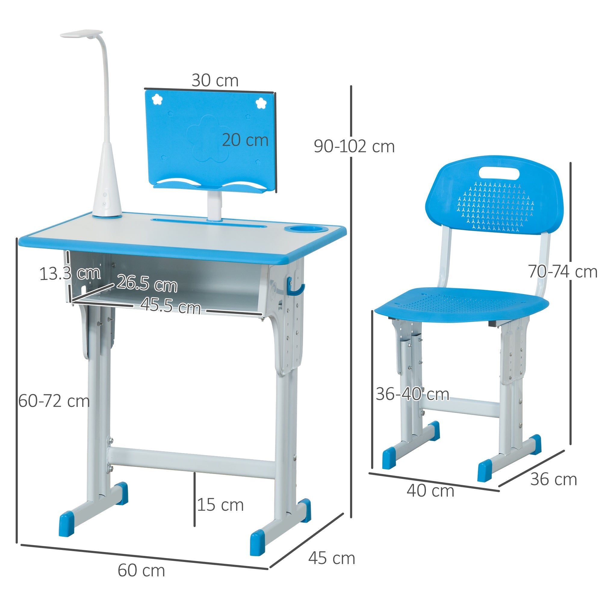 EasyComfort Banco Scuola kinderbureau met verstelbare stoel en lamp 6-12 jaar