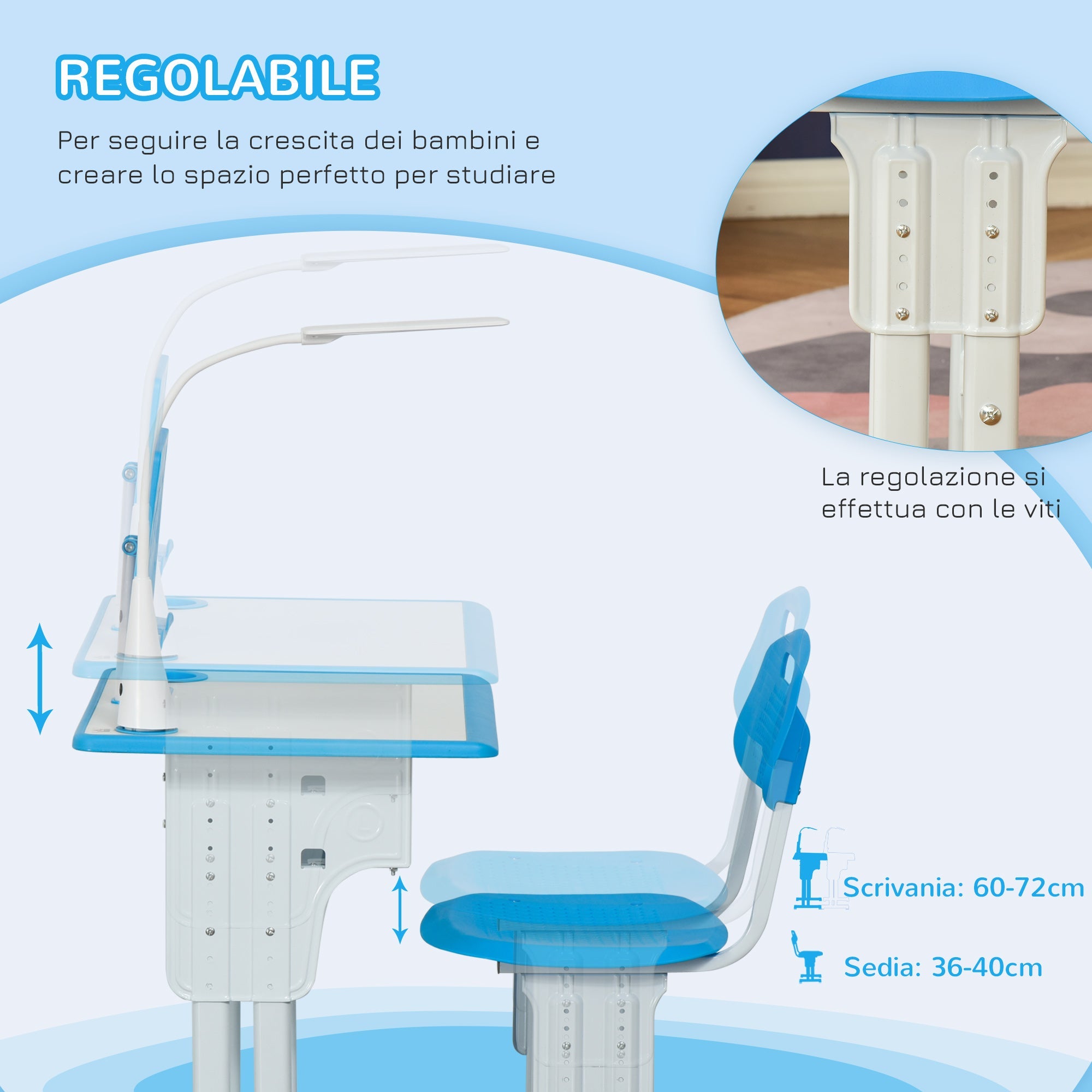 EasyComfort Banco Scuola kinderbureau met verstelbare stoel en lamp 6-12 jaar