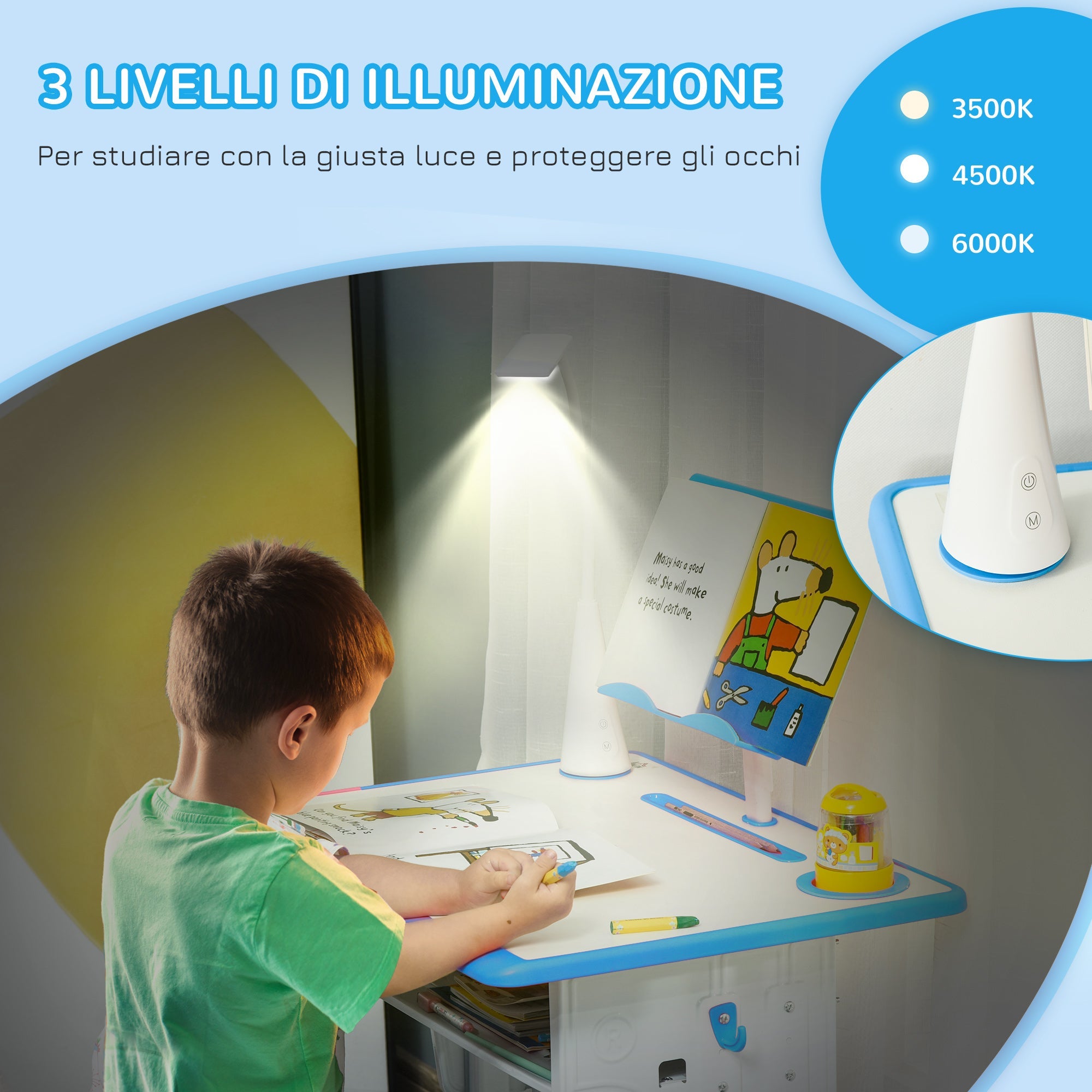 EasyComfort Banco Scuola kinderbureau met verstelbare stoel en lamp 6-12 jaar