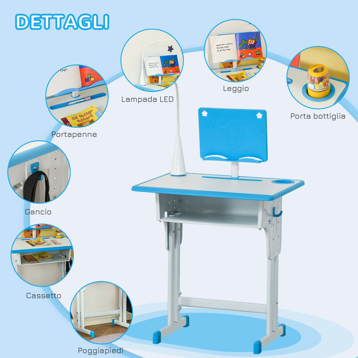 EasyComfort Banco Scuola kinderbureau met verstelbare stoel en lamp 6-12 jaar