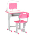 Easycomfort Banco Scuola with Sedia per Bambini 6-12 Anni Altezza Regolabile, Lampada LED, Leggio e Portapenne, Acciaio e MDF, Rosa