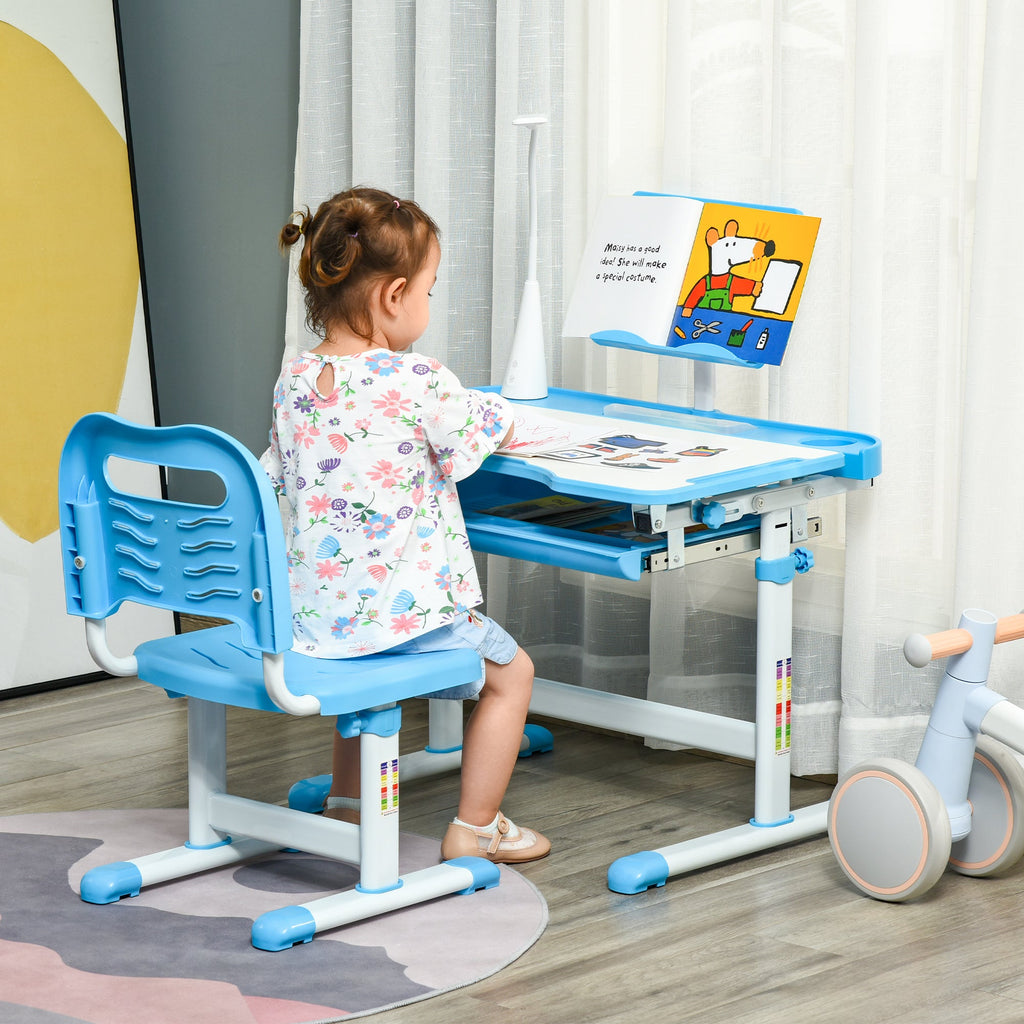 EasyComfort kinderbureau met stoel 6-12 jaar, in hoogte verstelbaar, blauw