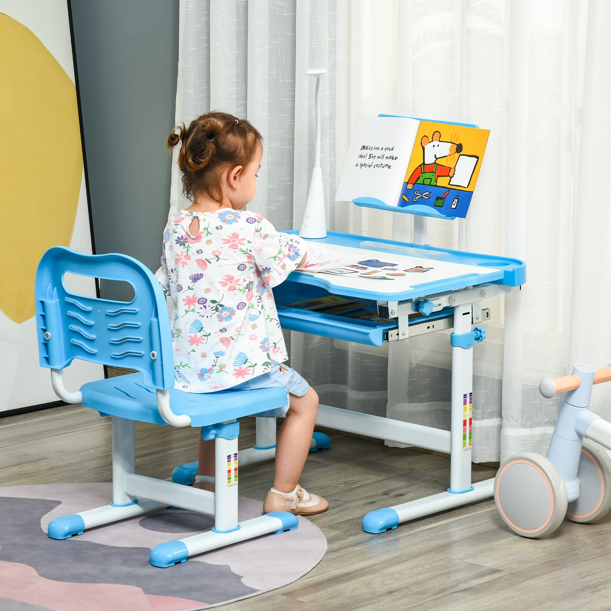 EasyComfort kinderbureau met stoel 6-12 jaar, in hoogte verstelbaar, blauw