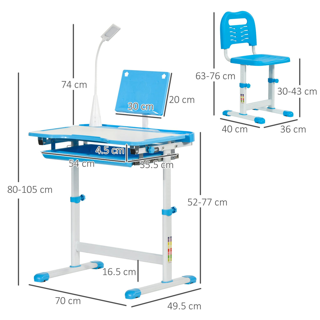 EasyComfort kinderbureau met stoel 6-12 jaar, in hoogte verstelbaar, blauw