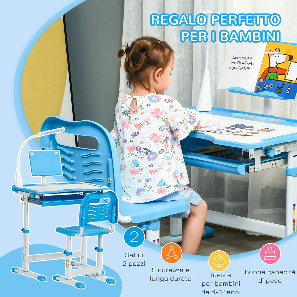 EasyComfort kinderbureau met stoel 6-12 jaar, in hoogte verstelbaar, blauw