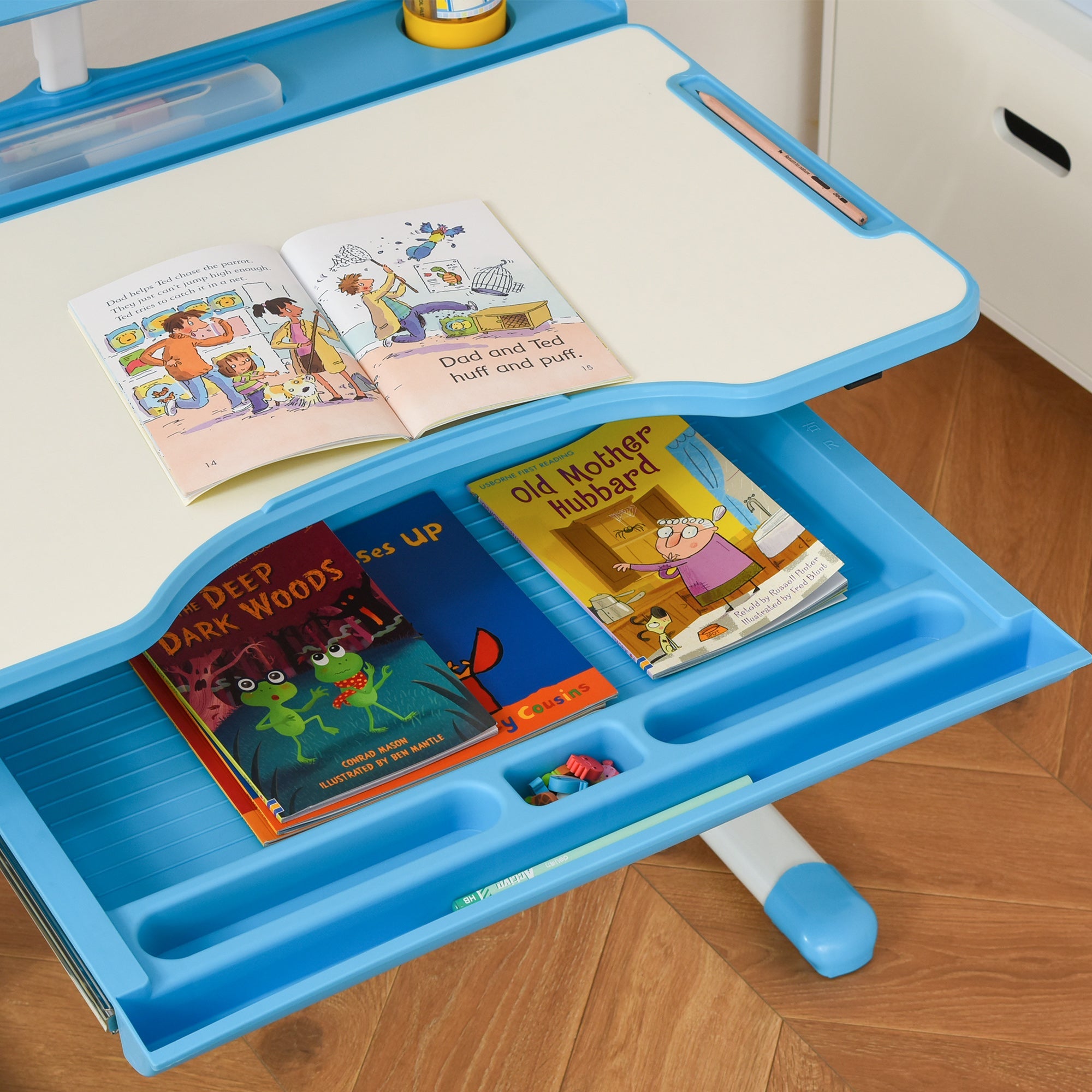EasyComfort kinderbureau met stoel 6-12 jaar, in hoogte verstelbaar, blauw