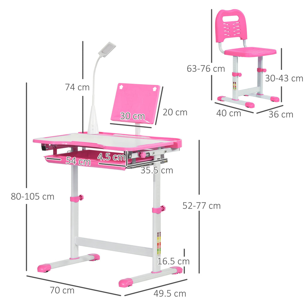 EasyComfort Banco Scuola Regolabile kinderbureau set met stoel 6-12 jaar, 70x49.5x80-105 cm