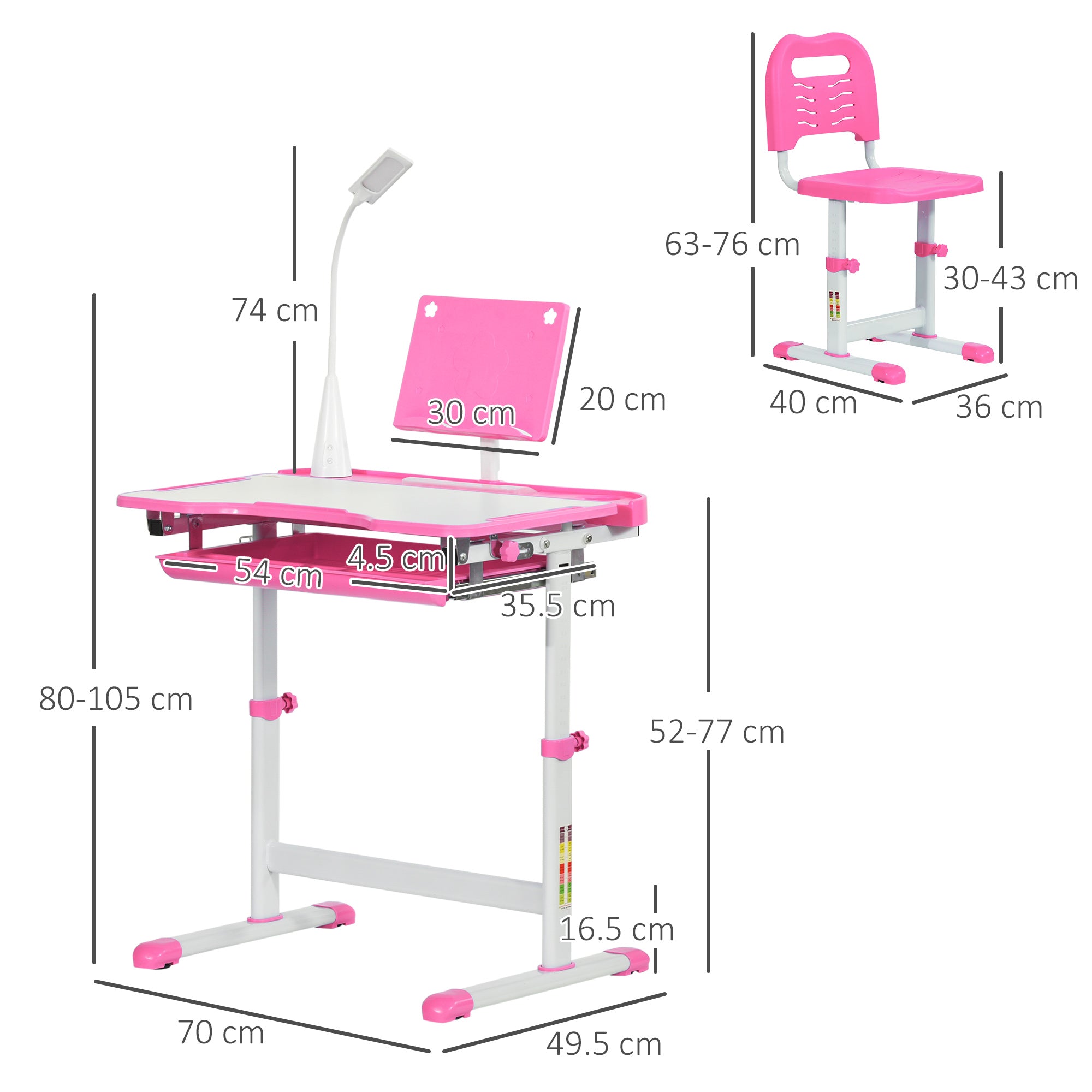 EasyComfort Banco Scuola Regolabile kinderbureau set met stoel 6-12 jaar, 70x49.5x80-105 cm