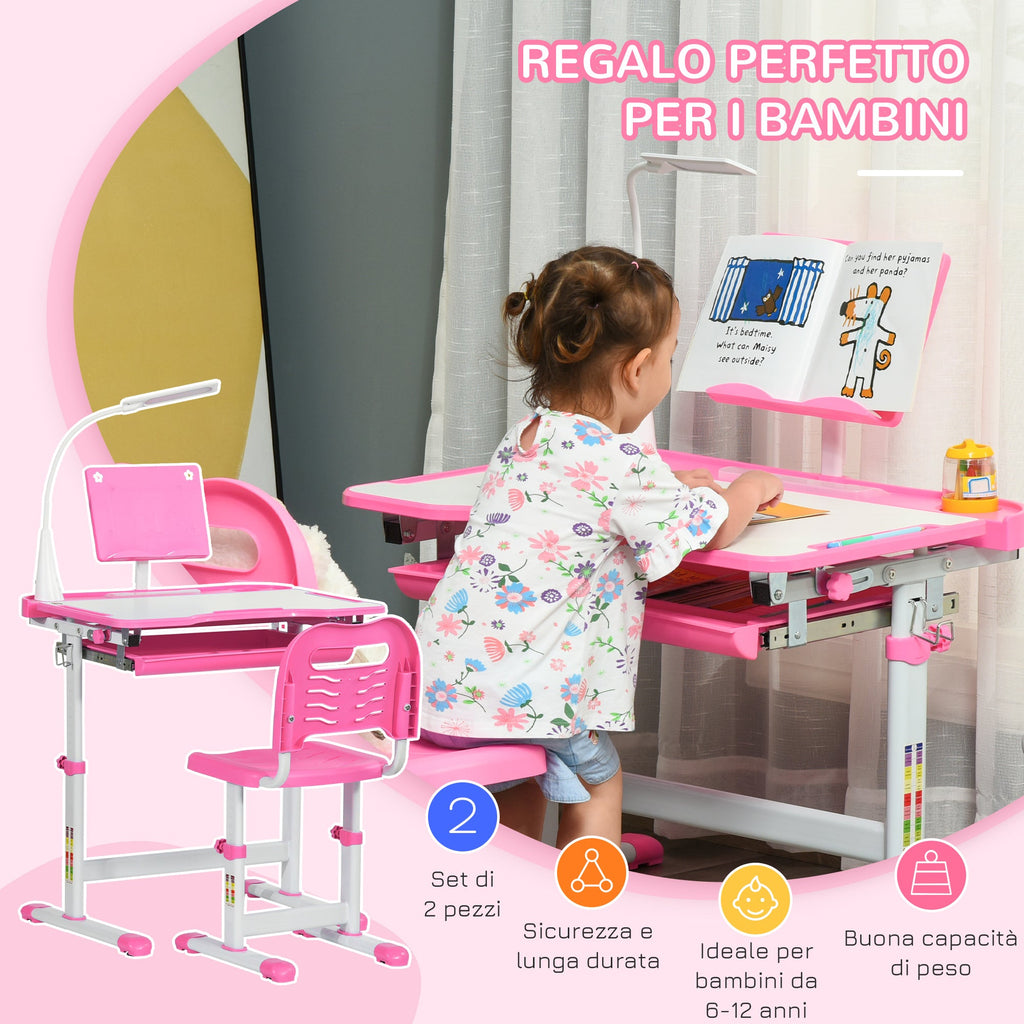 EasyComfort Banco Scuola Regolabile kinderbureau set met stoel 6-12 jaar, 70x49.5x80-105 cm