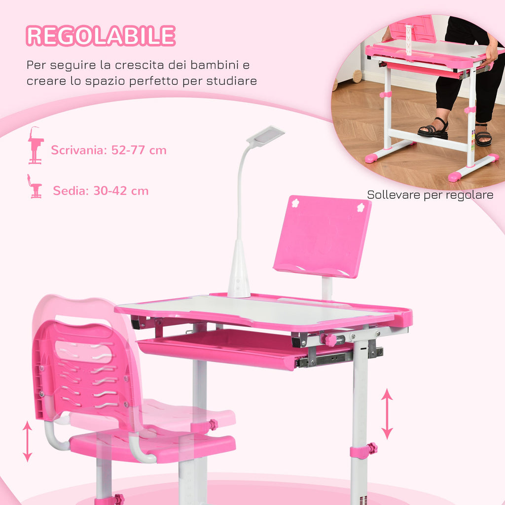 EasyComfort Banco Scuola Regolabile kinderbureau set met stoel 6-12 jaar, 70x49.5x80-105 cm