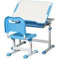 Easycomfort Banco Scuola per Bambini 6-12 Anni with Sedia Regolabile, Cassetto e Piano Inclinabile, 66x47x52-77 cm, Blu