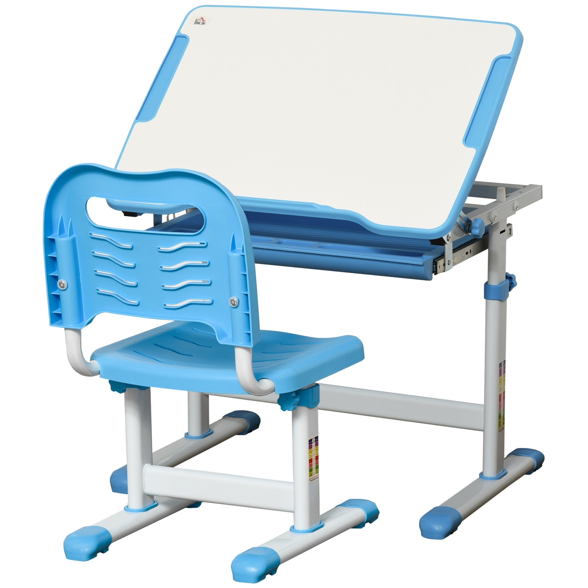 Easycomfort Banco Scuola per Bambini 6-12 Anni with Sedia Regolabile, Cassetto e Piano Inclinabile, 66x47x52-77 cm, Blu