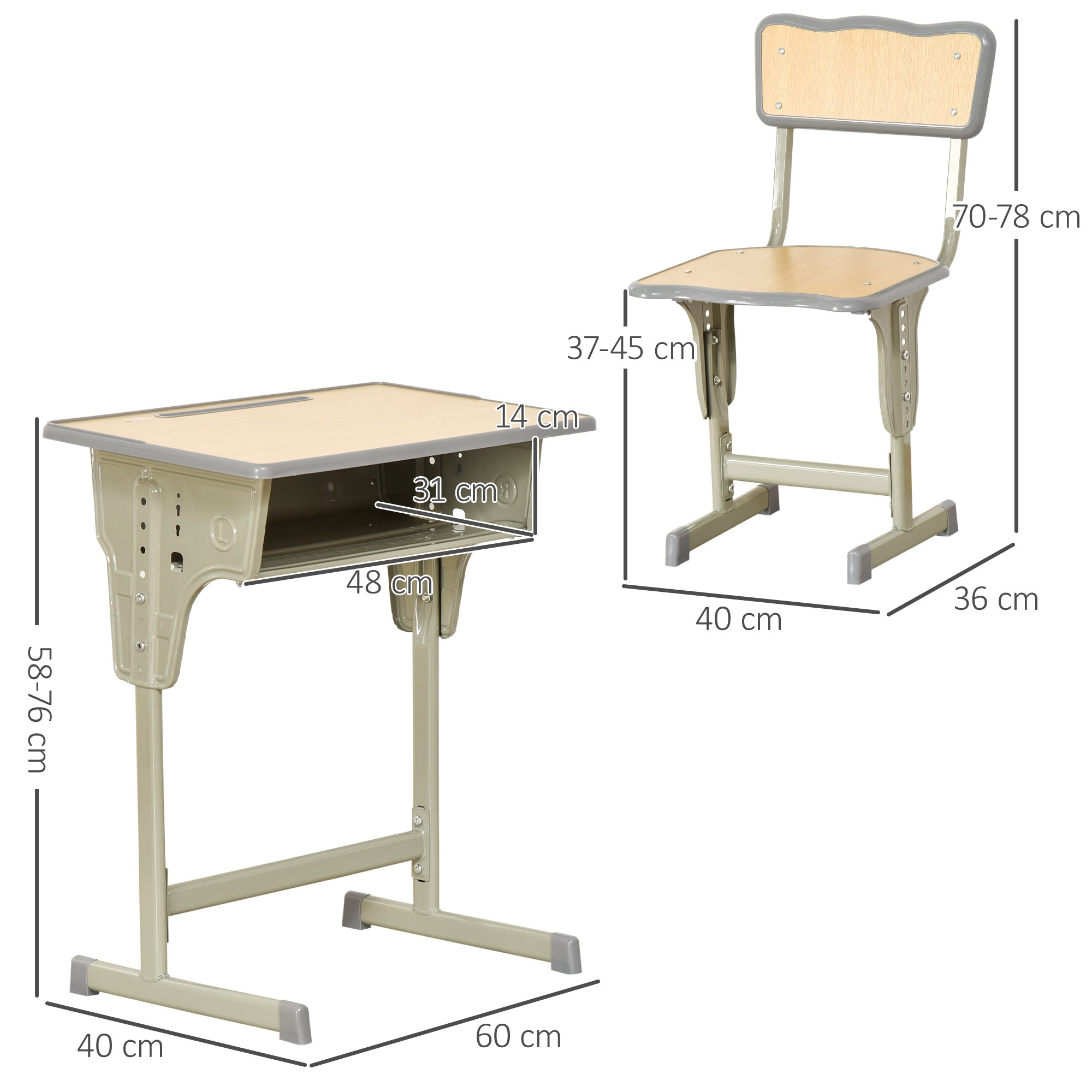 EasyComfort kinderbureau met stoel in hoogte verstelbaar (6–12 jaar)