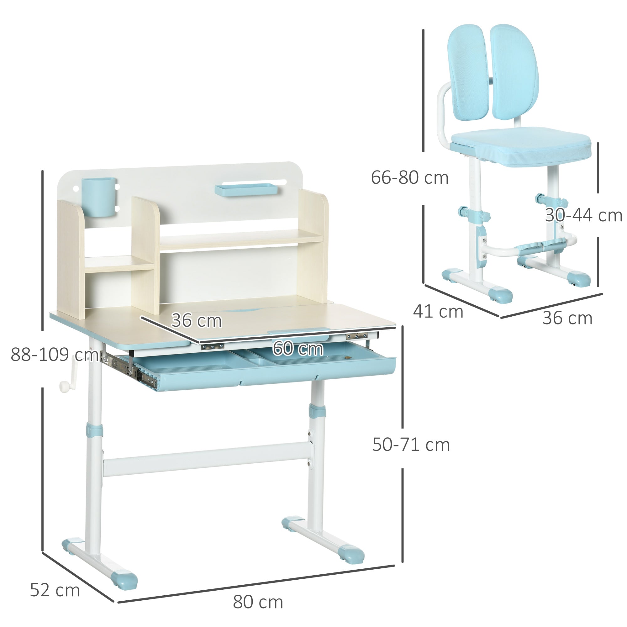 EasyComfort Banco Scuola kinderbureau met stoel, verstelbaar 3–12 jaar, blauw