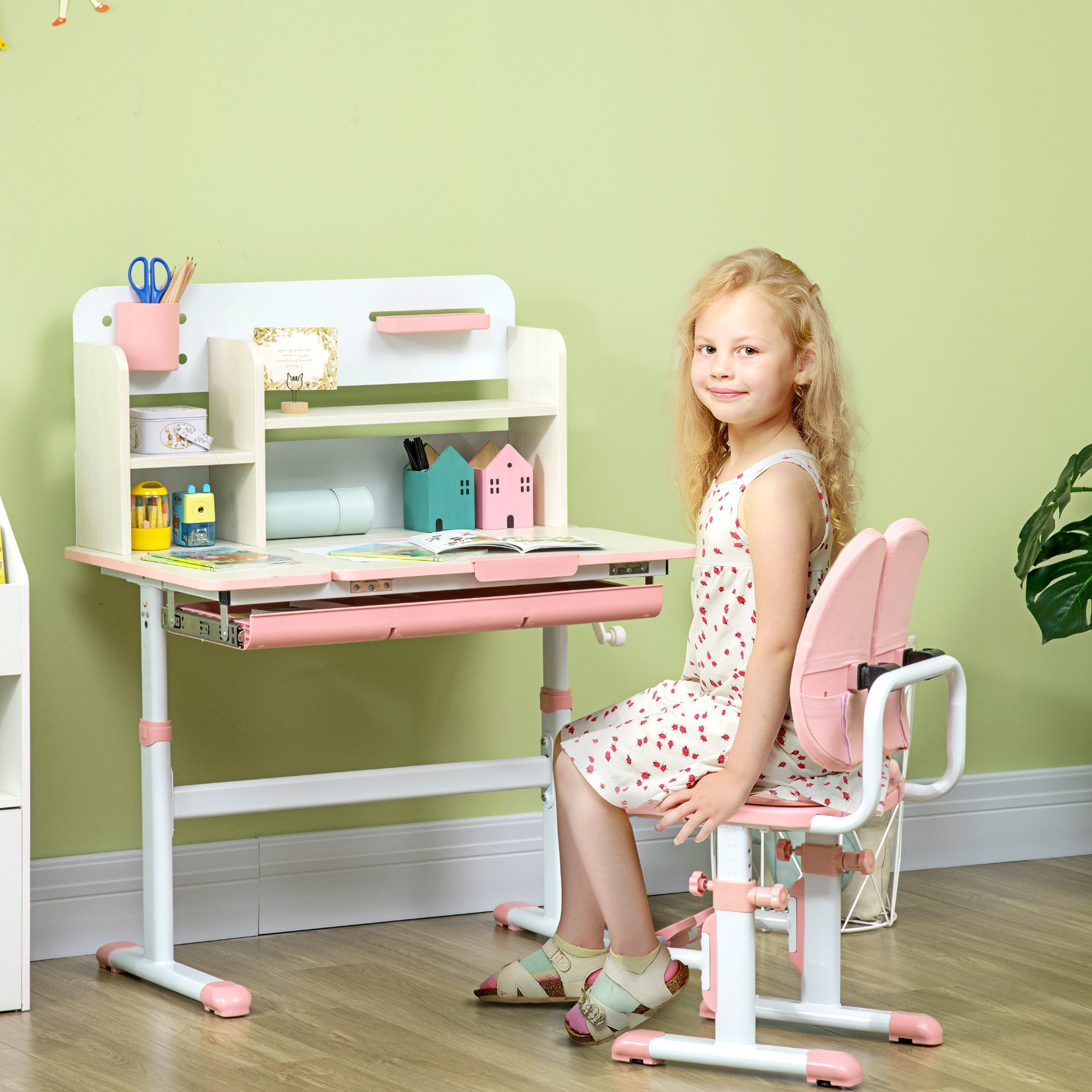 Easycomfort Banco Scuola with Sedia per Bambini 3-12 Anni, Altezza Regolabile e Piano Inclinabile, Rosa