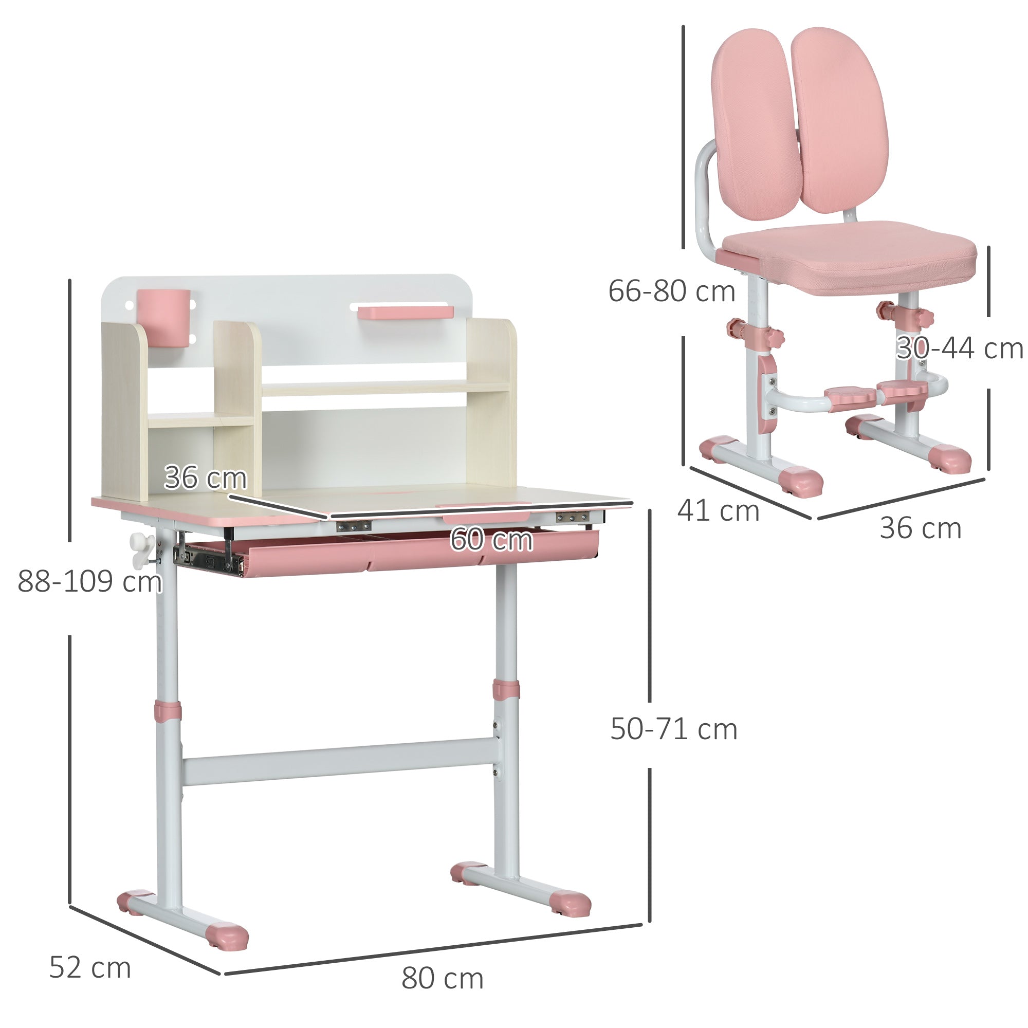 Easycomfort Banco Scuola with Sedia per Bambini 3-12 Anni, Altezza Regolabile e Piano Inclinabile, Rosa