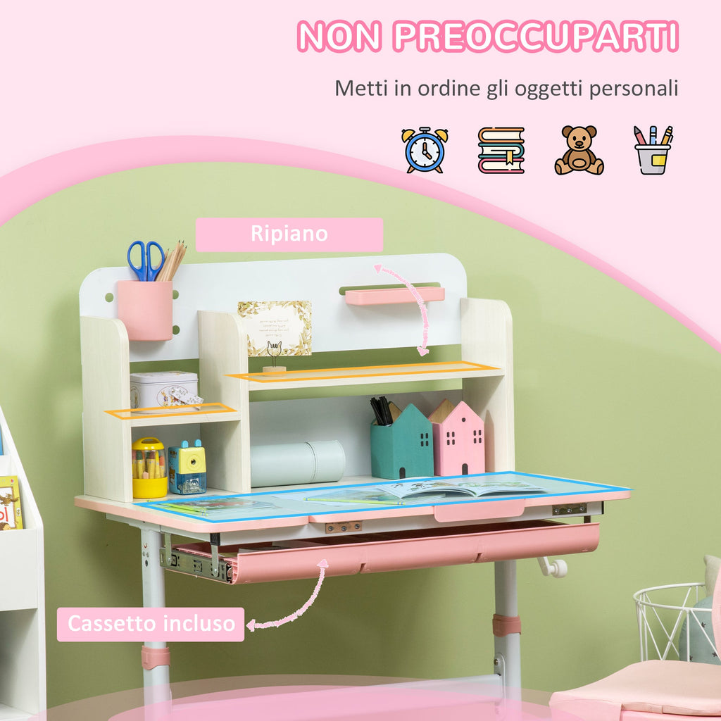 Easycomfort Banco Scuola with Sedia per Bambini 3-12 Anni, Altezza Regolabile e Piano Inclinabile, Rosa