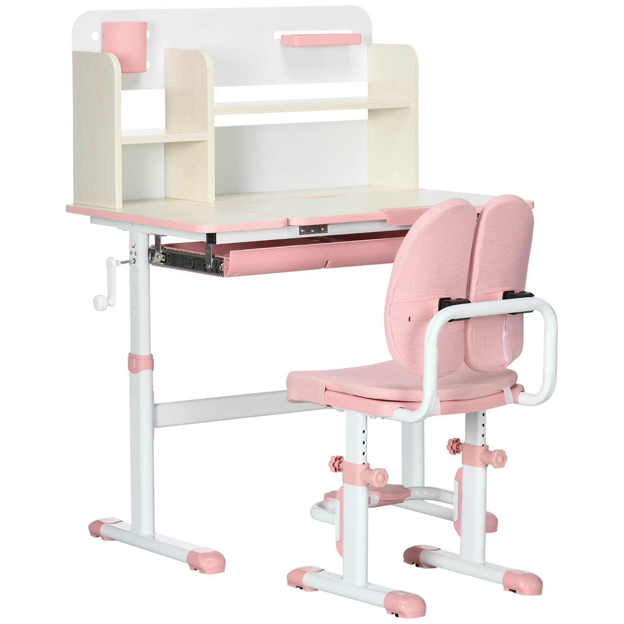 Easycomfort Banco Scuola with Sedia per Bambini 3-12 Anni, Altezza Regolabile e Piano Inclinabile, Rosa
