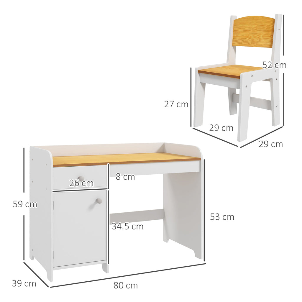 Easycomfort Banco Scuola e Sedia per Bambini da 3-6 Anni with Cassetto e Armadietto in Legno white