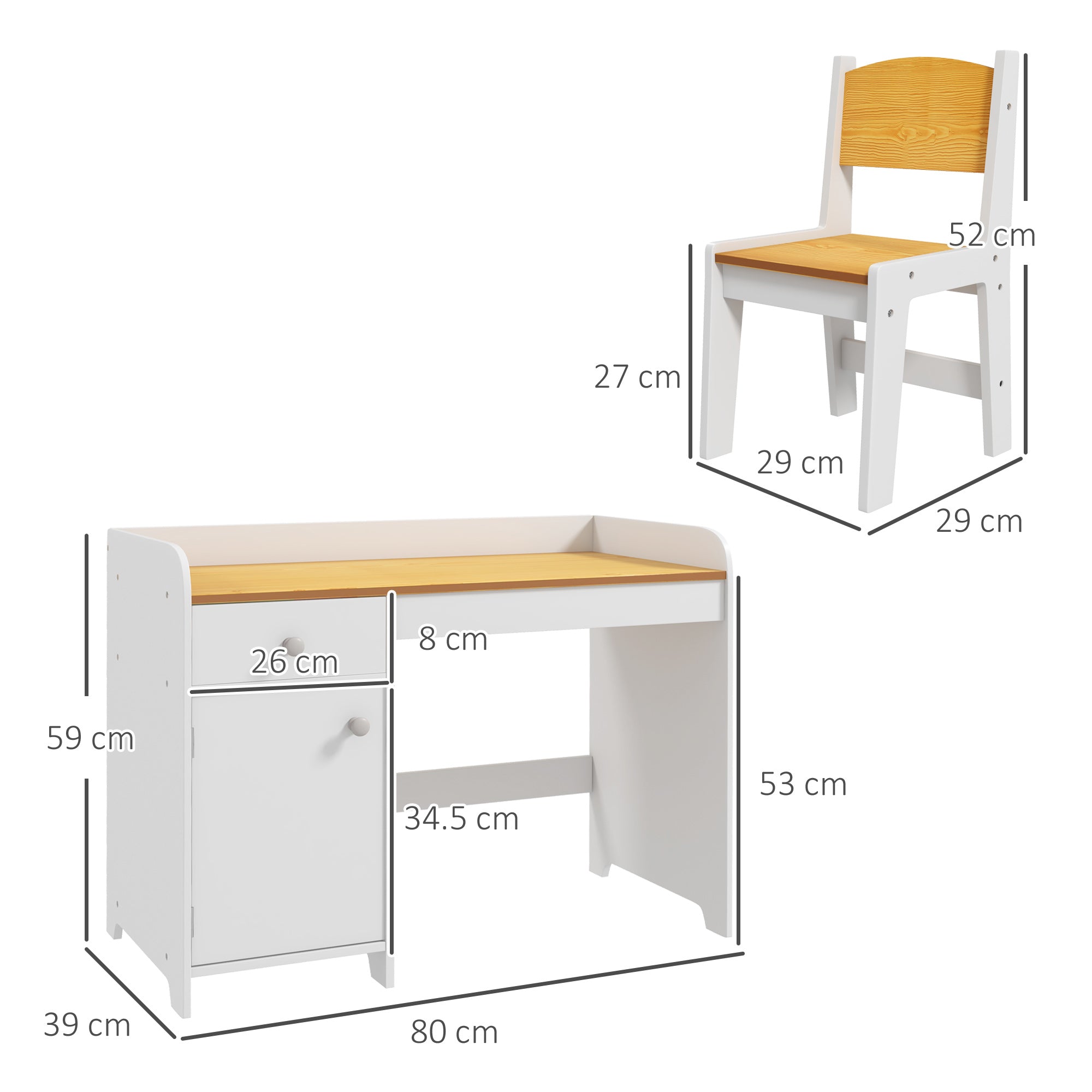 Easycomfort Banco Scuola e Sedia per Bambini da 3-6 Anni with Cassetto e Armadietto in Legno white