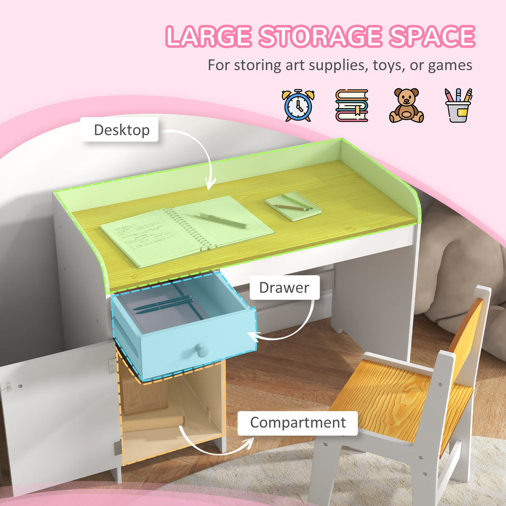 Easycomfort Banco Scuola e Sedia per Bambini da 3-6 Anni with Cassetto e Armadietto in Legno white
