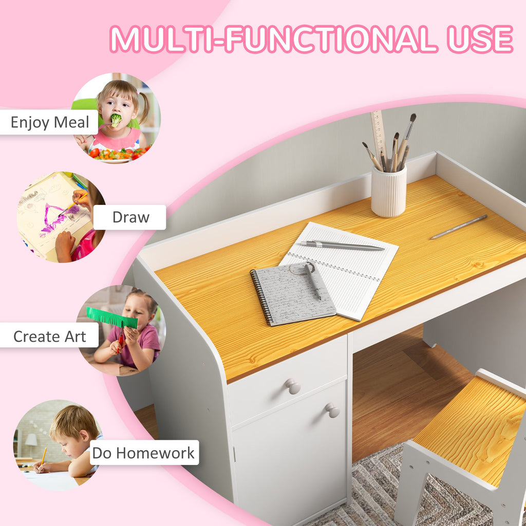 Easycomfort Banco Scuola e Sedia per Bambini da 3-6 Anni with Cassetto e Armadietto in Legno white