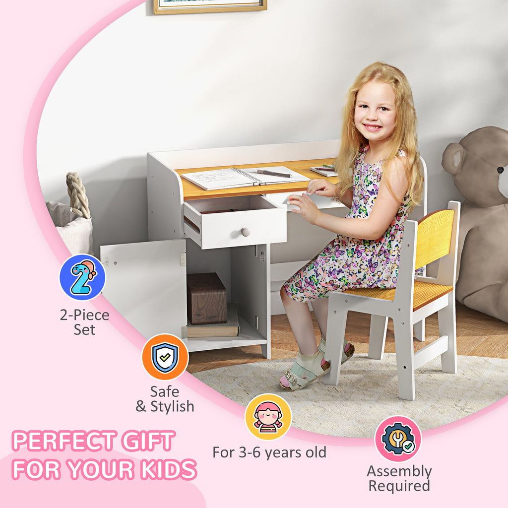 Easycomfort Banco Scuola e Sedia per Bambini da 3-6 Anni with Cassetto e Armadietto in Legno white