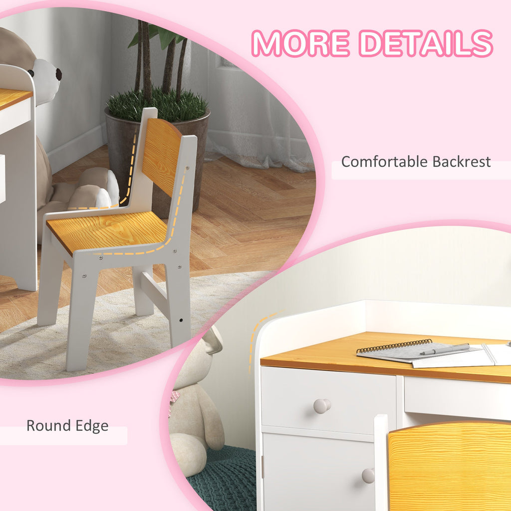 Easycomfort Banco Scuola e Sedia per Bambini da 3-6 Anni with Cassetto e Armadietto in Legno white