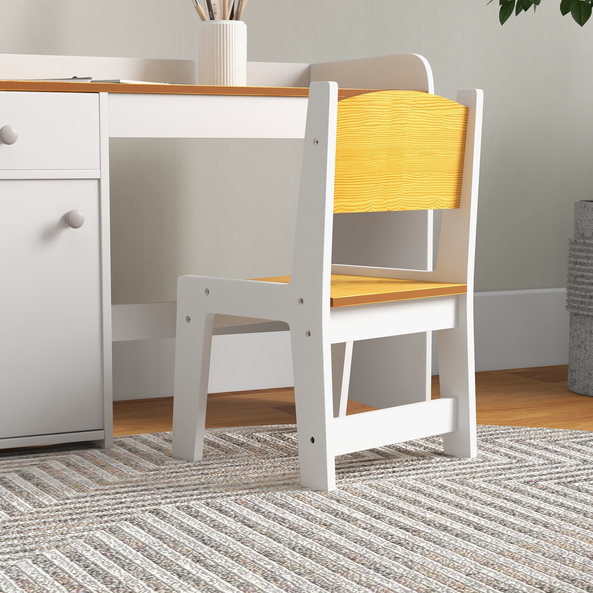 Easycomfort Banco Scuola e Sedia per Bambini da 3-6 Anni with Cassetto e Armadietto in Legno white