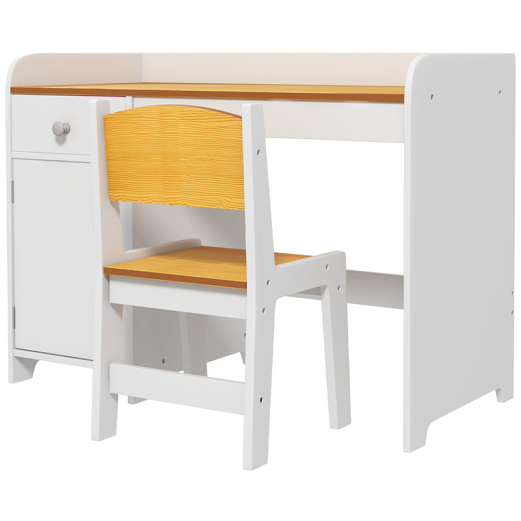 Easycomfort Banco Scuola e Sedia per Bambini da 3-6 Anni with Cassetto e Armadietto in Legno white