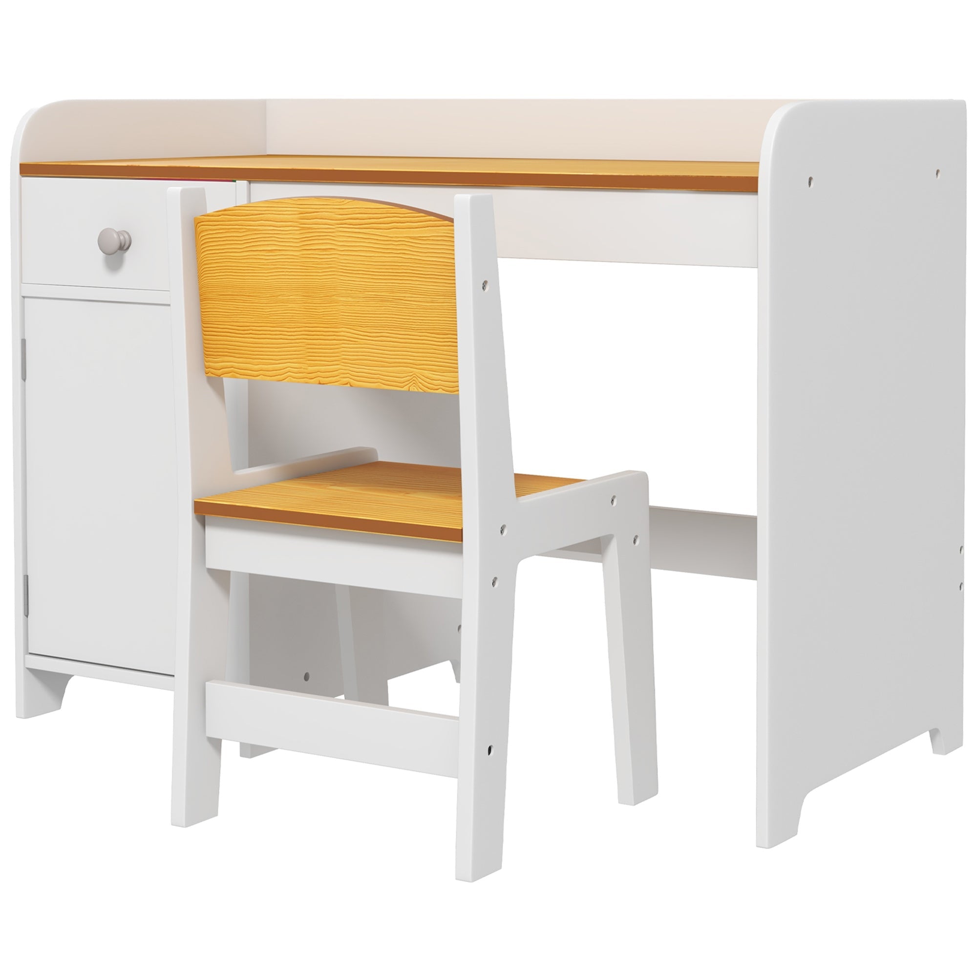 Easycomfort Banco Scuola e Sedia per Bambini da 3-6 Anni with Cassetto e Armadietto in Legno white