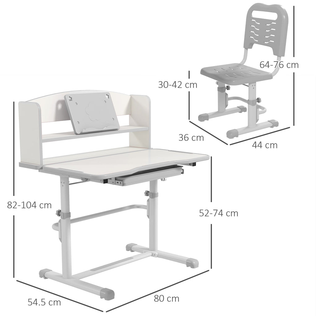 Easycomfort Set Scrivania per Bambini with Sedia Regolabile in Altezza e Piano Inclinabile, Età 6-12 Anni, Grigio