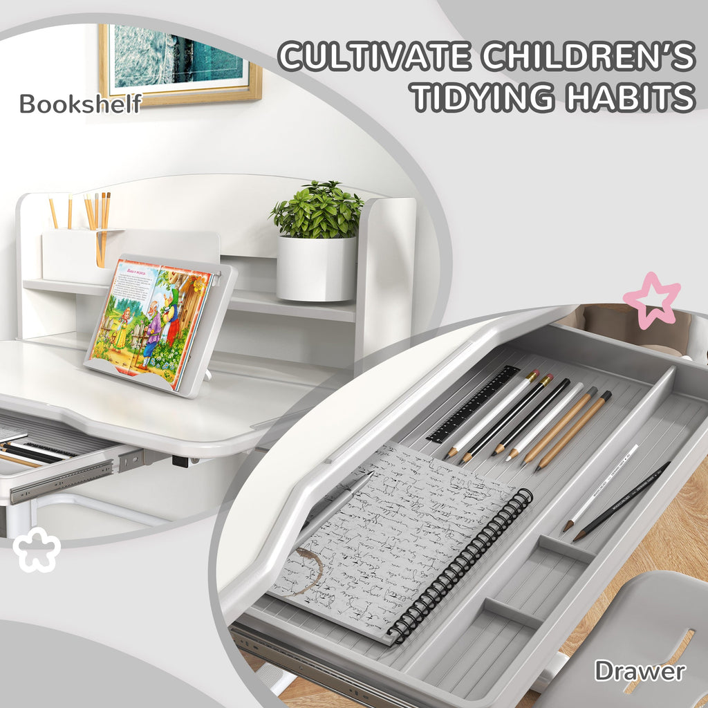 Easycomfort Set Scrivania per Bambini with Sedia Regolabile in Altezza e Piano Inclinabile, Età 6-12 Anni, Grigio