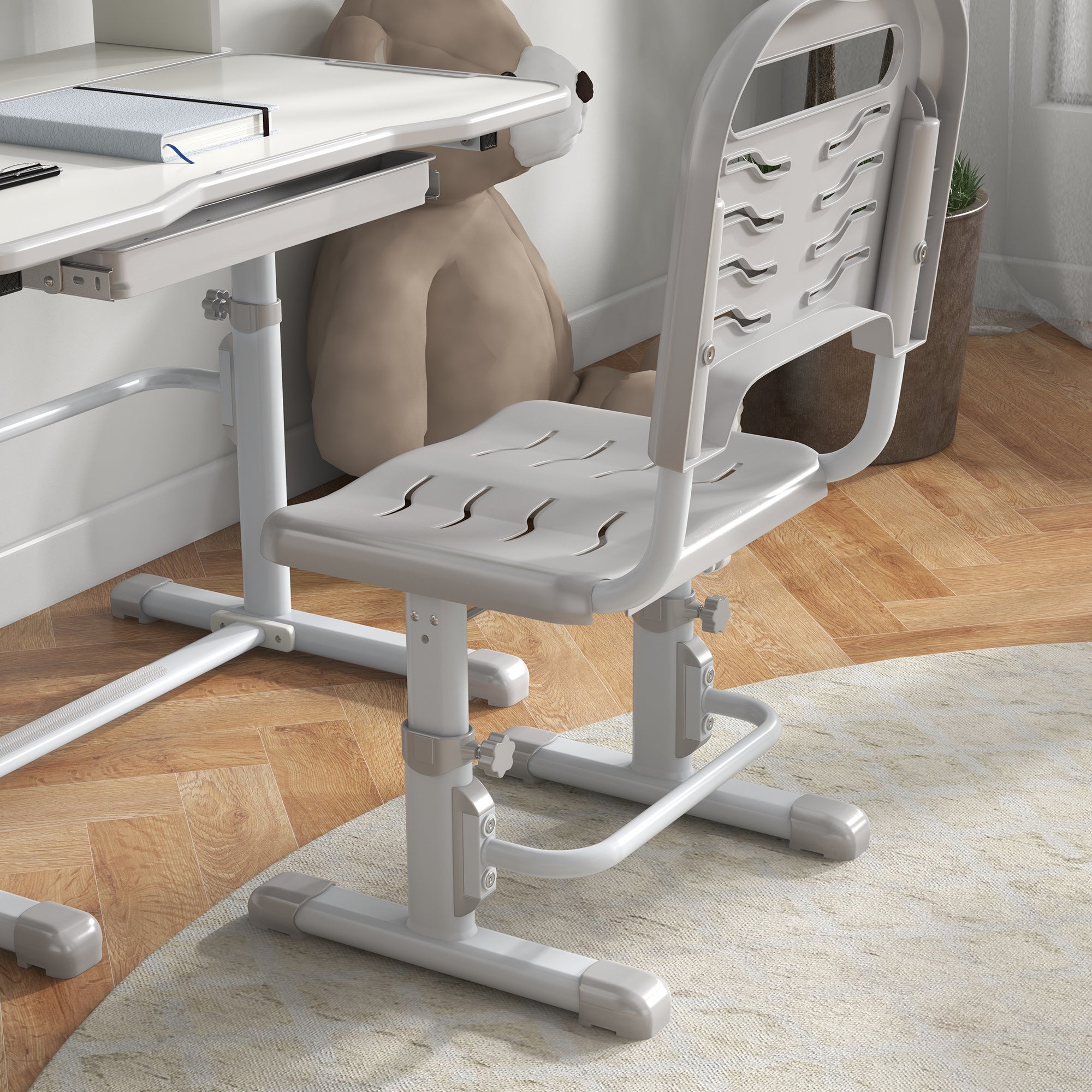 Easycomfort Set Scrivania per Bambini with Sedia Regolabile in Altezza e Piano Inclinabile, Età 6-12 Anni, Grigio