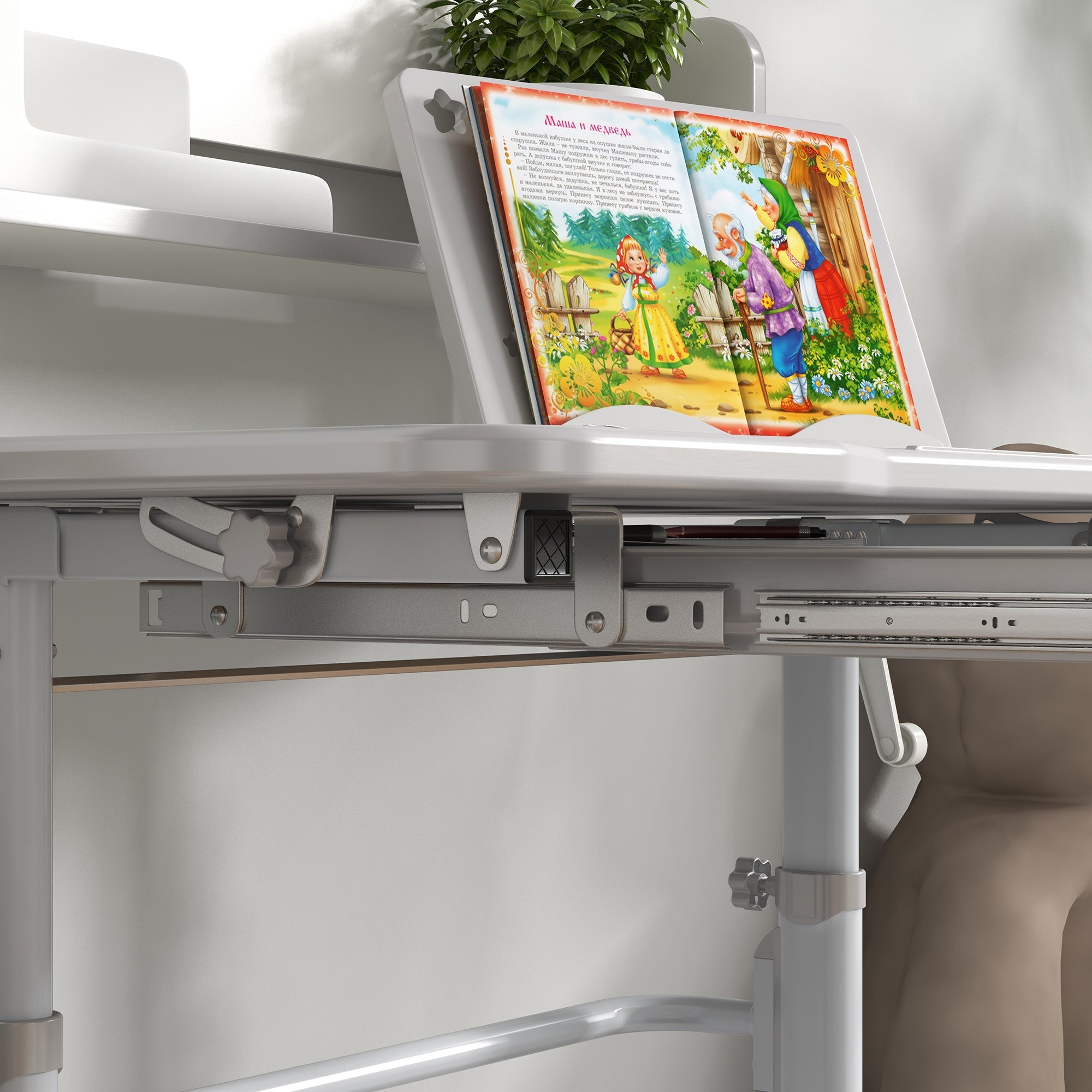 Easycomfort Set Scrivania per Bambini with Sedia Regolabile in Altezza e Piano Inclinabile, Età 6-12 Anni, Grigio