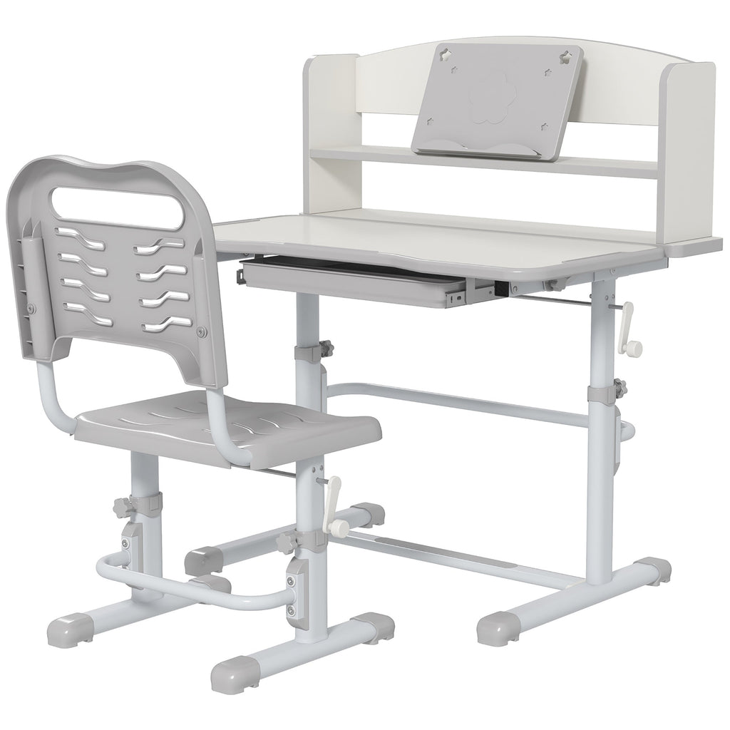 Easycomfort Set Scrivania per Bambini with Sedia Regolabile in Altezza e Piano Inclinabile, Età 6-12 Anni, Grigio
