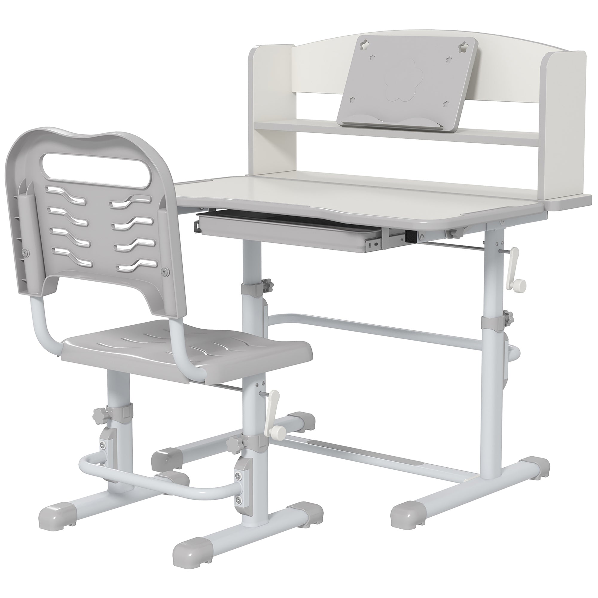 Easycomfort Set Scrivania per Bambini with Sedia Regolabile in Altezza e Piano Inclinabile, Età 6-12 Anni, Grigio