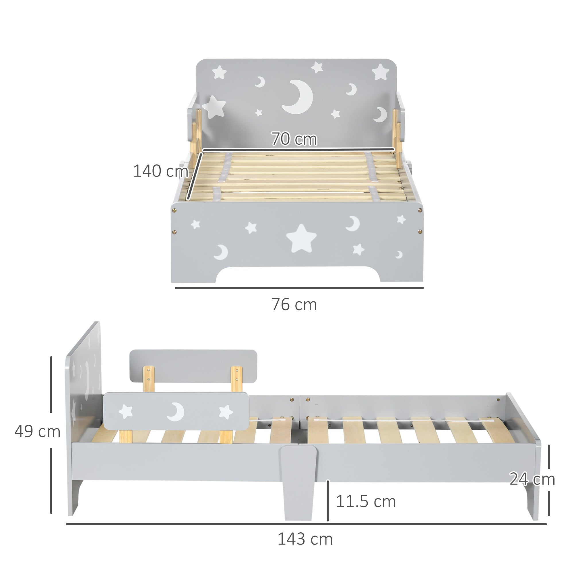 Easycomfort Letto per Bambini 3-6 Anni with Motivi a Stelle e Luna in Pannelli di MDF e Truciolato, 143x76x49 cm