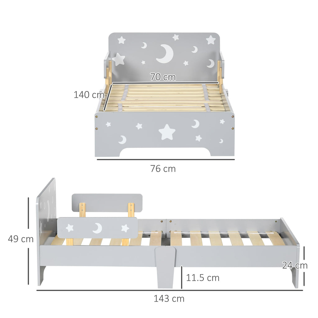 Easycomfort Letto per Bambini 3-6 Anni with Motivi a Stelle e Luna in Pannelli di MDF e Truciolato, 143x76x49 cm