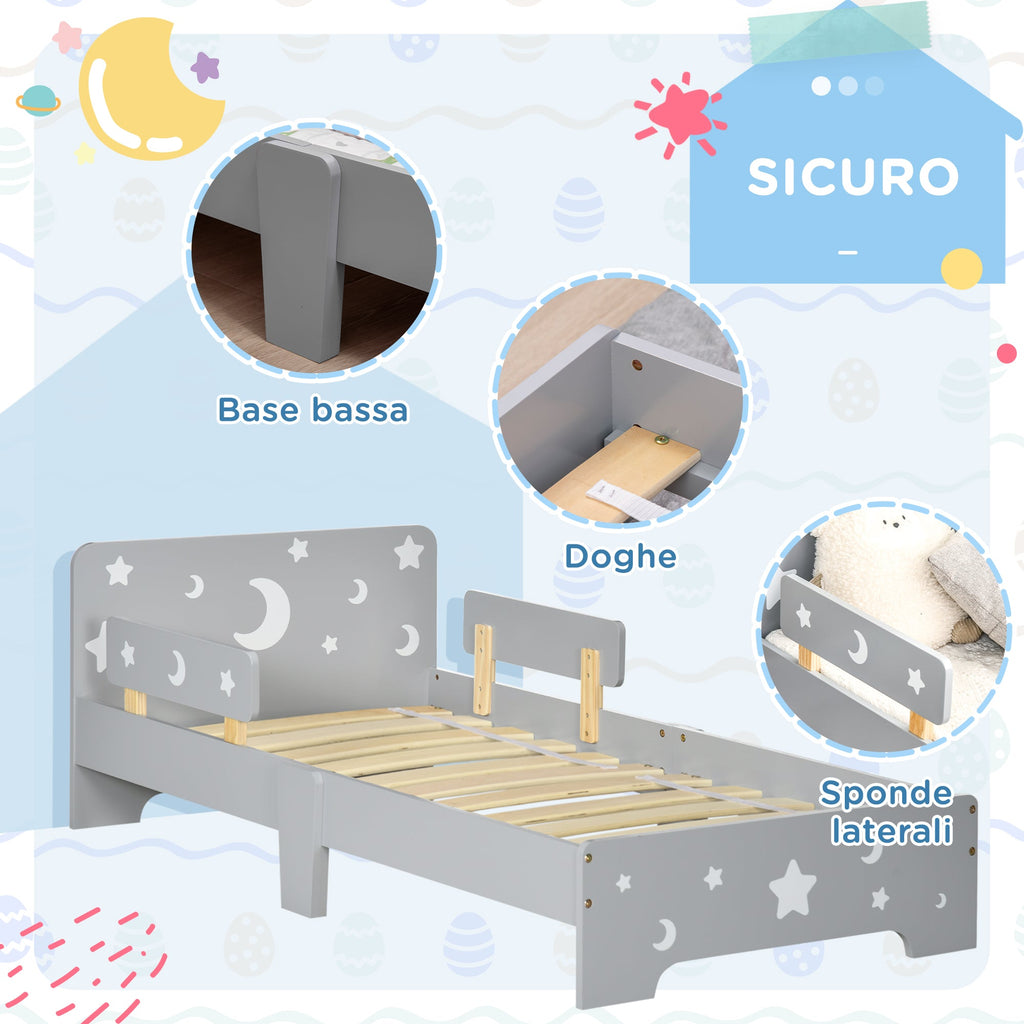 Easycomfort Letto per Bambini 3-6 Anni with Motivi a Stelle e Luna in Pannelli di MDF e Truciolato, 143x76x49 cm