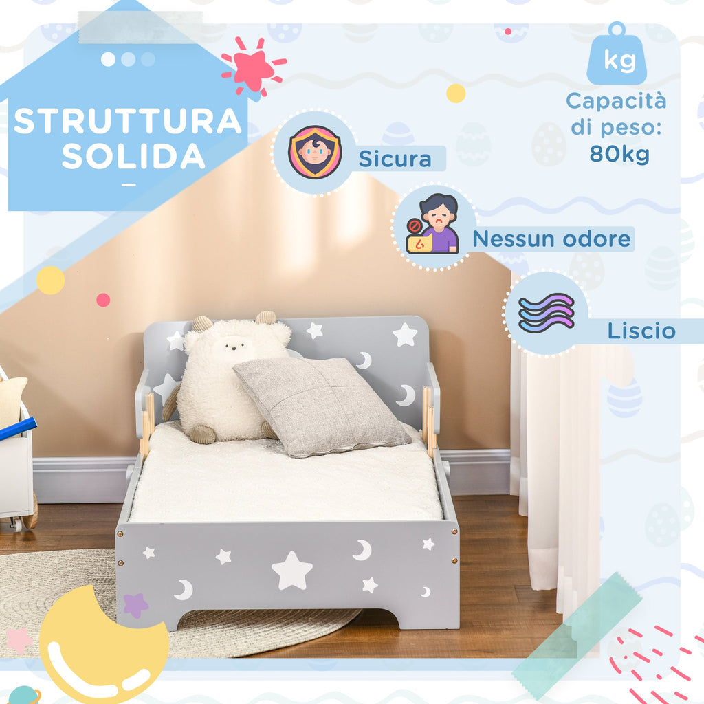 Easycomfort Letto per Bambini 3-6 Anni with Motivi a Stelle e Luna in Pannelli di MDF e Truciolato, 143x76x49 cm