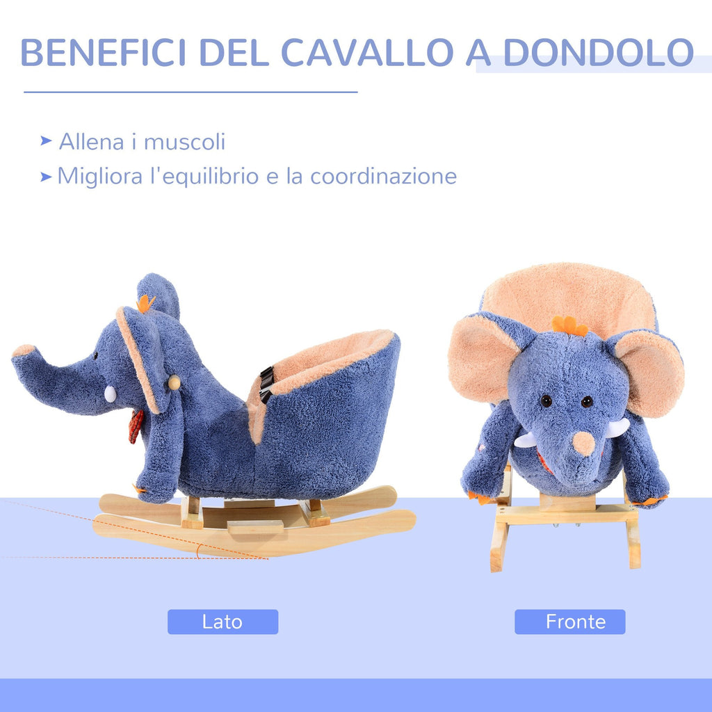 Easycomfort Elefante a Dondolo per Bambini, Blu, 60x33x45cm