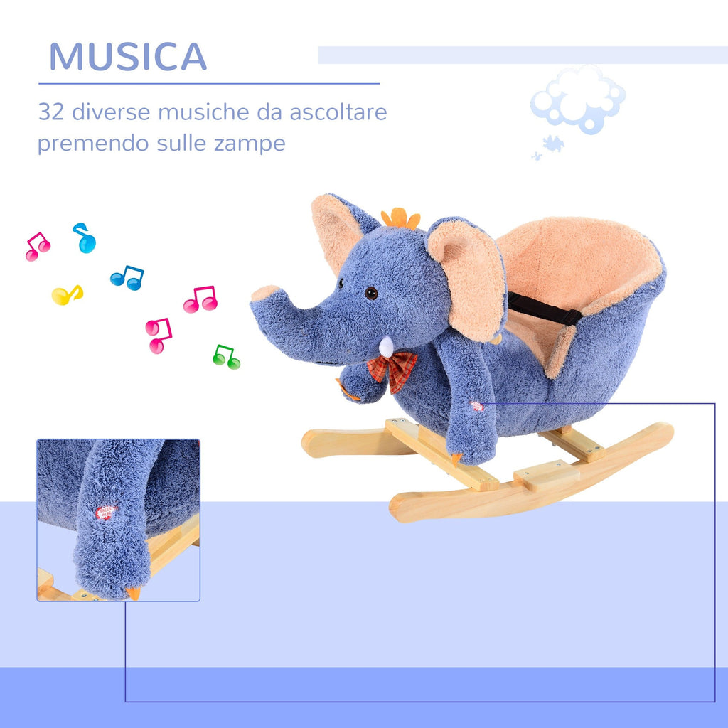 Easycomfort Elefante a Dondolo per Bambini, Blu, 60x33x45cm