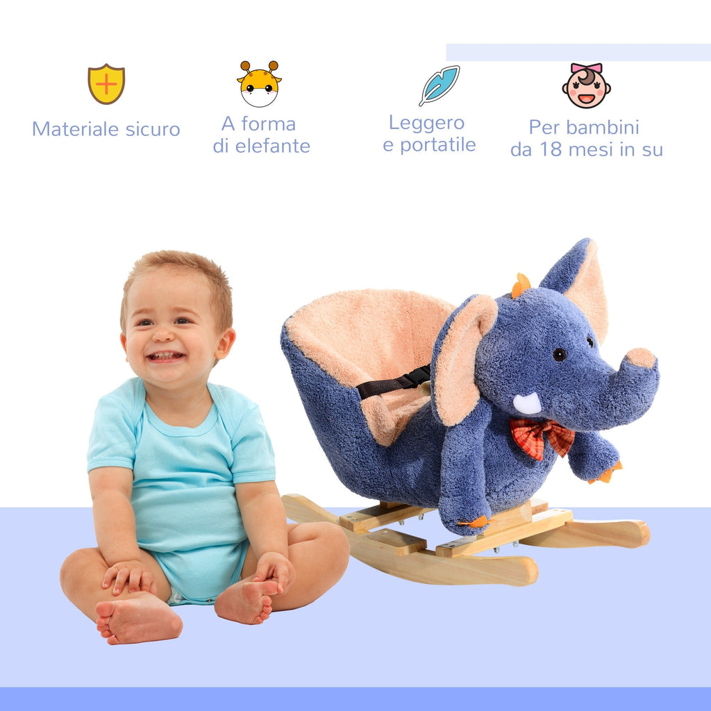 Easycomfort Elefante a Dondolo per Bambini, Blu, 60x33x45cm