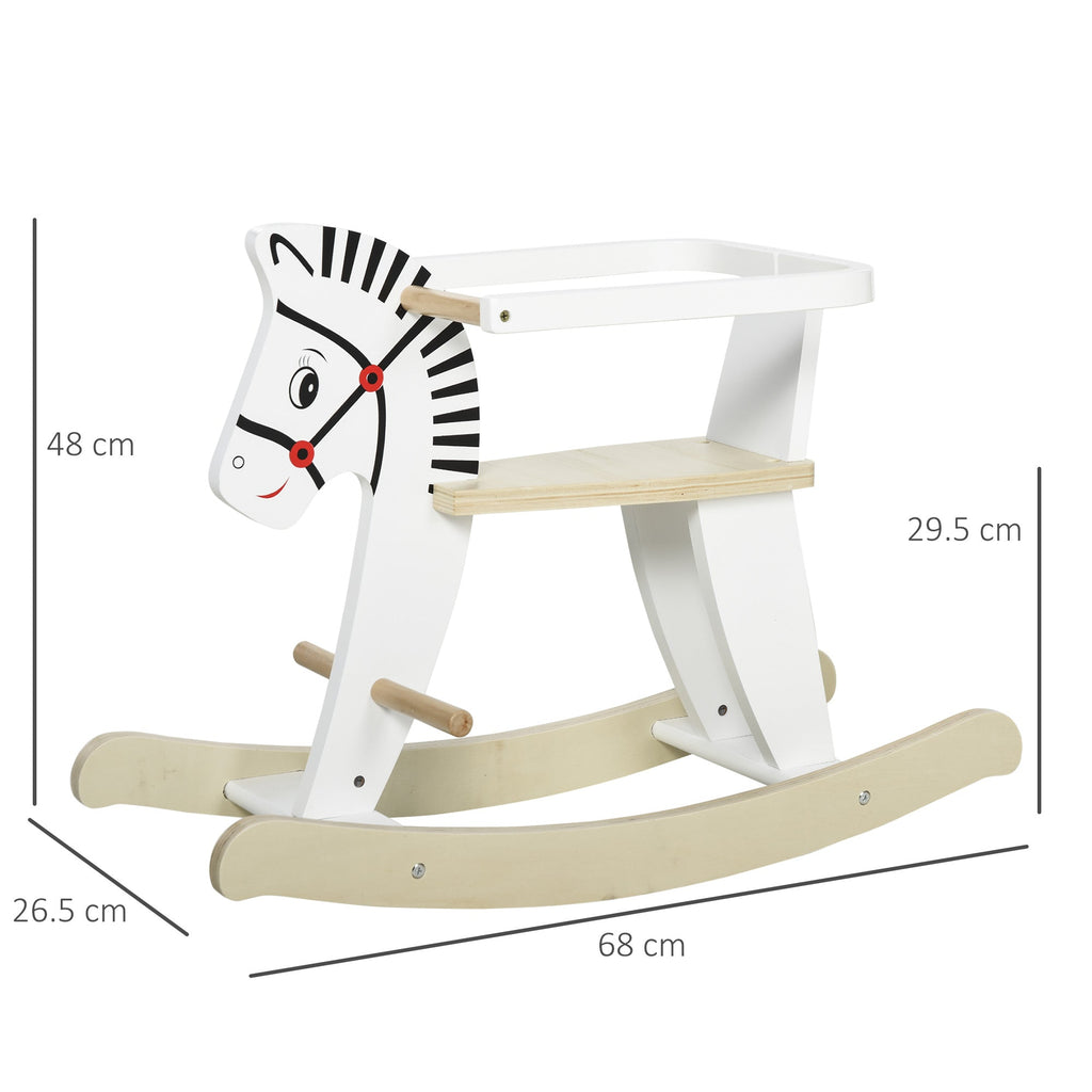 Easycomfort Cavallo a Dondolo Classico in Legno per Bambini 1-3 Anni with Bordo, Maniglie e Poggiapiedi, 68x26.5x48cm, white