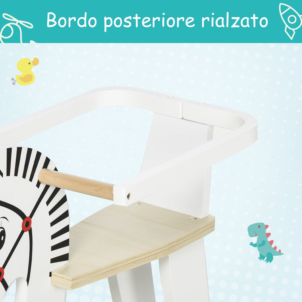 Easycomfort Cavallo a Dondolo Classico in Legno per Bambini 1-3 Anni with Bordo, Maniglie e Poggiapiedi, 68x26.5x48cm, white