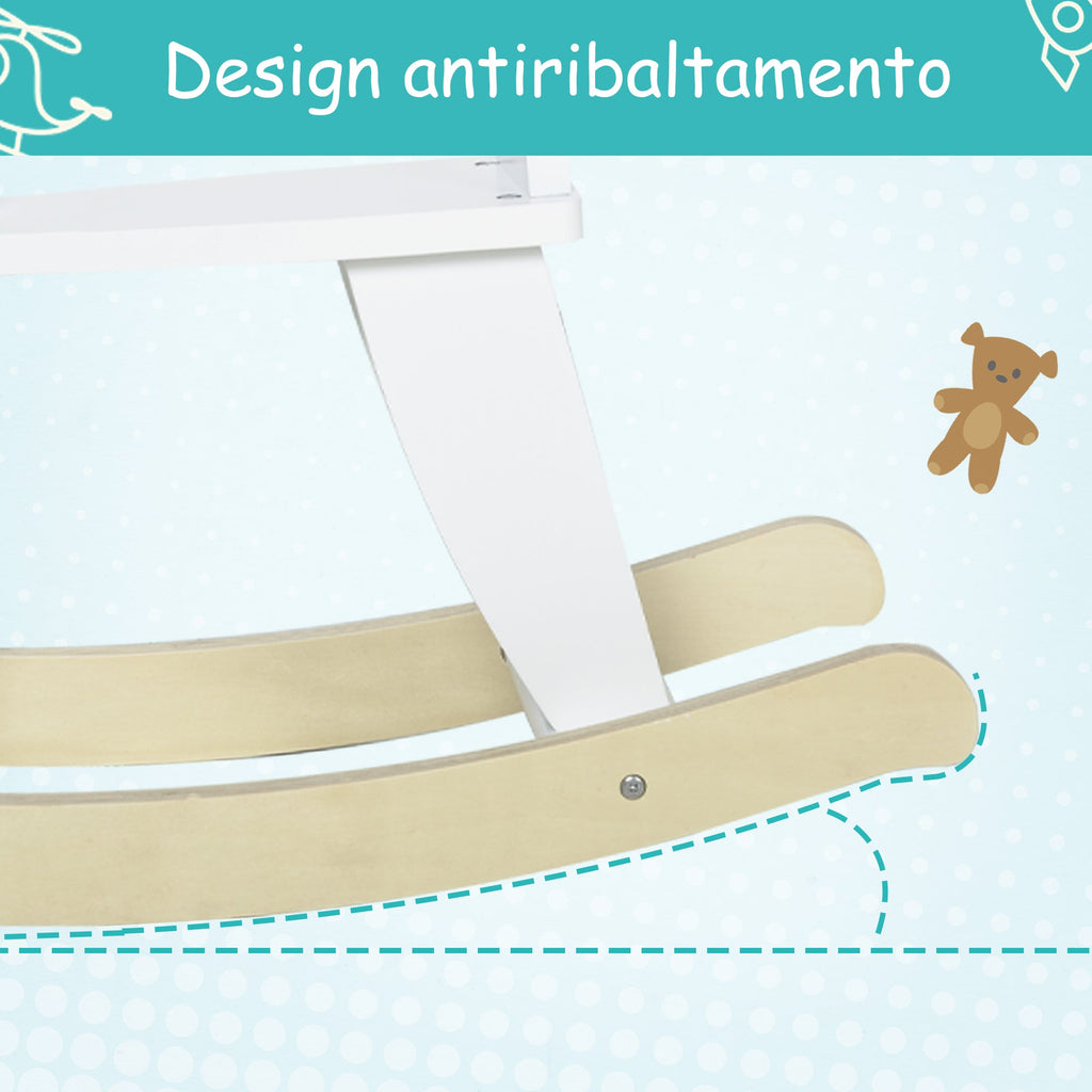 Easycomfort Cavallo a Dondolo Classico in Legno per Bambini 1-3 Anni with Bordo, Maniglie e Poggiapiedi, 68x26.5x48cm, white